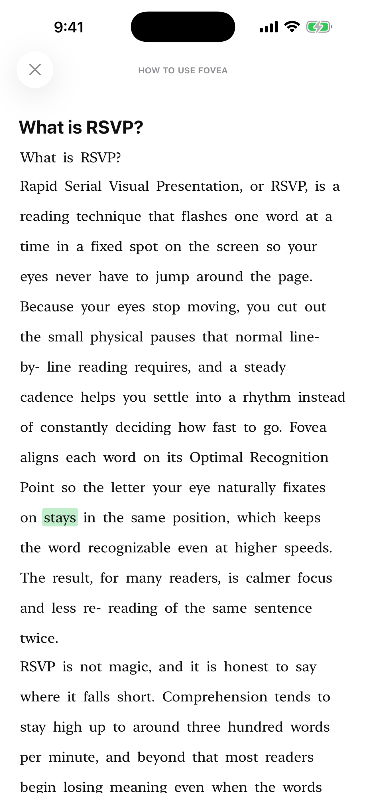 Fovea showing the surrounding chapter with the current word highlighted